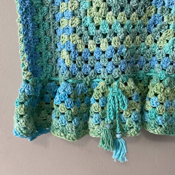 Handmade Crochet Blue Green Granny Stitch Peplum Top - Picture 6 of 9